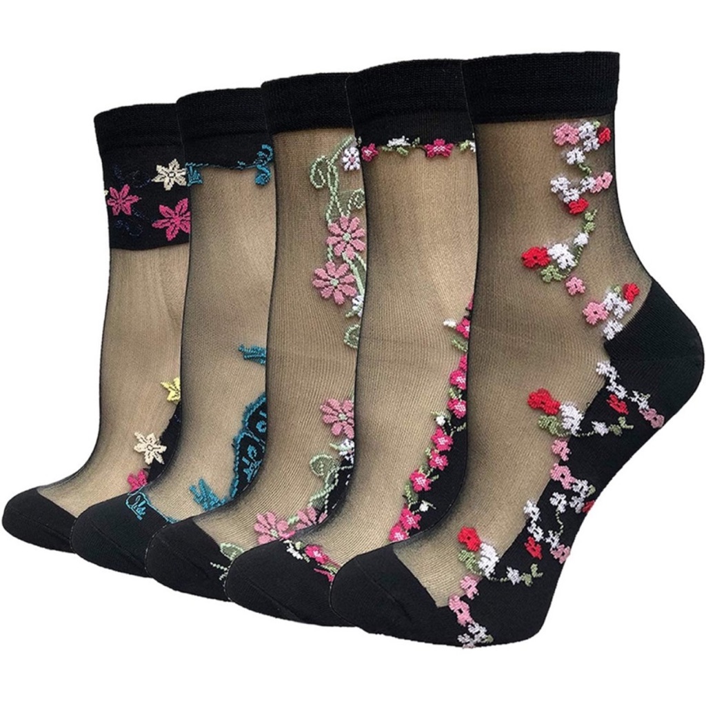 Embroidery Sheer Socks Set For Boots Slippers And Heels